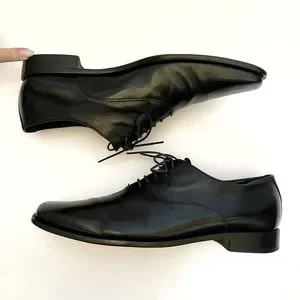 DOLCE & GABBANA glossy black leather square toed lace up derby dress shoes 21515341_51584884_600.jpg main image 2